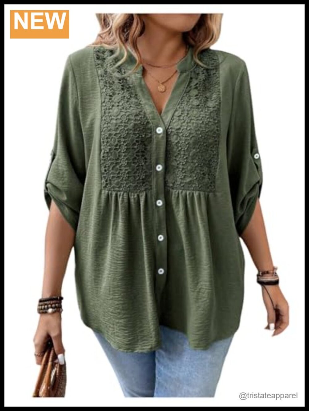 Plus Size Boho Floral Button Down Babydoll Blouse 3/4 Sleeve